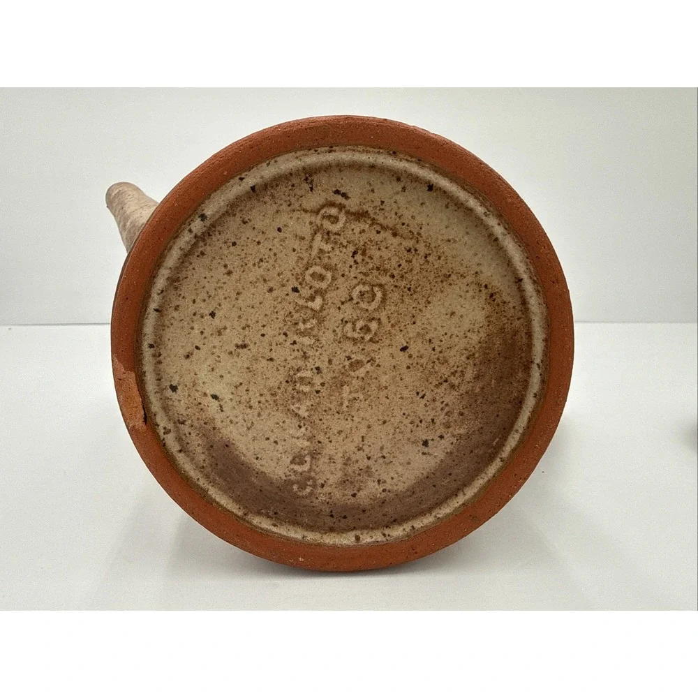 Vtg 1960's African Ceram Kloto Togo Glaze Pottery Pitcher Brown Hand Made Signed